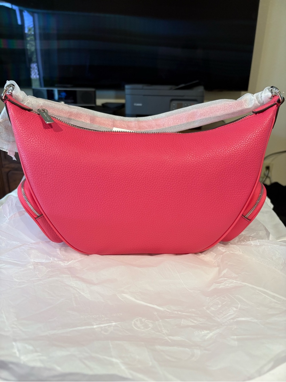 NWT Michael Kors Merritt Shoulder/Crossbody Sling Bag in Hibiscus Leather - Picture 3 of 9